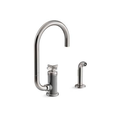 BilletE Single-handle kitchen sink faucet with two-function extended-reach spout and side sprayer