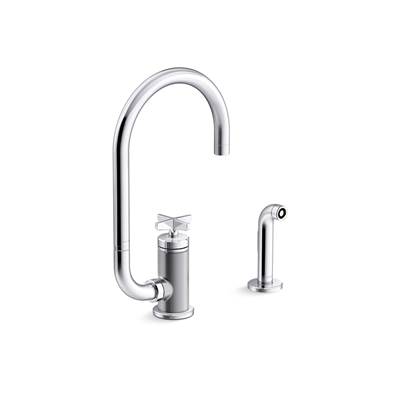 BilletE Single-handle kitchen sink faucet with two-function extended-reach spout and side sprayer