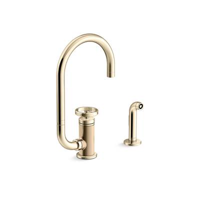 BilletE Single-handle kitchen sink faucet with two-function extended-reach spout and side sprayer