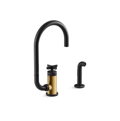 BilletE Single-handle kitchen sink faucet with two-function extended-reach spout and side sprayer