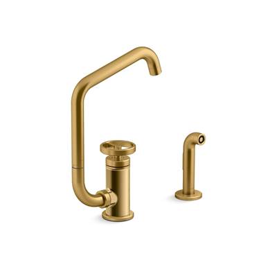 BilletE Single-handle kitchen sink faucet with two-function extended-reach spout and side sprayer