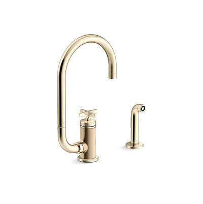 BilletE Single-handle kitchen sink faucet with two-function extended-reach spout and side sprayer