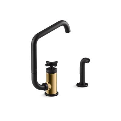 BilletE Single-handle kitchen sink faucet with two-function extended-reach spout and side sprayer