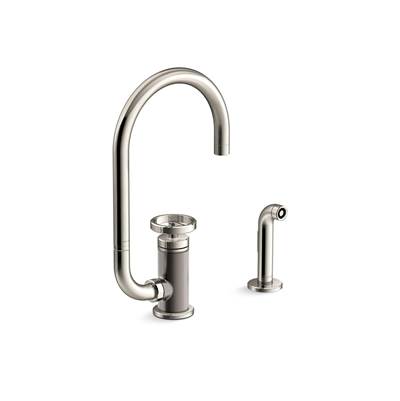 BilletE Single-handle kitchen sink faucet with two-function extended-reach spout and side sprayer