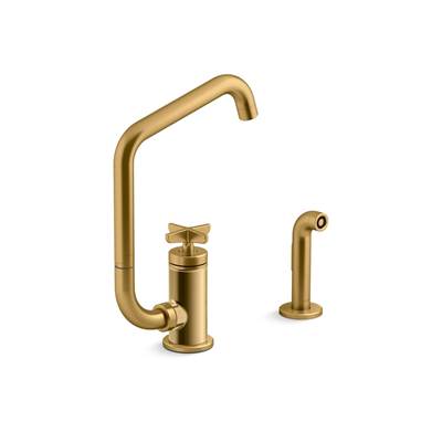 BilletE Single-handle kitchen sink faucet with two-function extended-reach spout and side sprayer