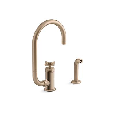 BilletE Single-handle kitchen sink faucet with two-function extended-reach spout and side sprayer