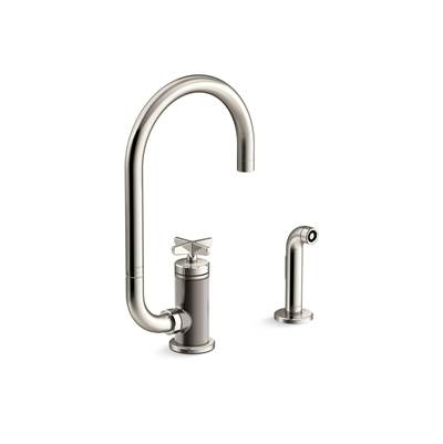 BilletE Single-handle kitchen sink faucet with two-function extended-reach spout and side sprayer