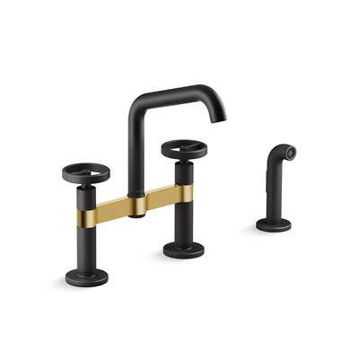 BilletE Two-hole bridge kitchen sink faucet with side sprayer