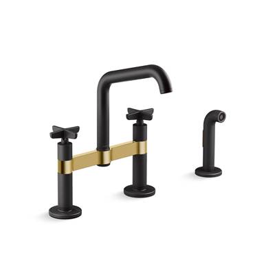 BilletE Two-hole bridge kitchen sink faucet with side sprayer