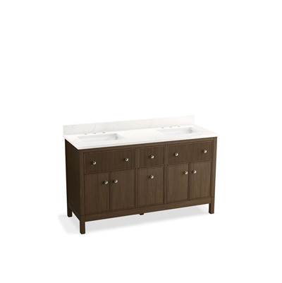 60'' bathroom vanity cabinet with sinks and quartz top