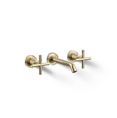 Kohler Purist Wall-mount bathroom sink faucet trim with Cross handles, 1.2 gpm - Vibrant French Gold