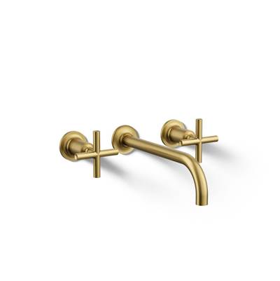 Kohler Purist Wall-mount bathroom sink faucet trim with Cross handles, 1.2 gpm - Vibrant Brushed Moderne Brass