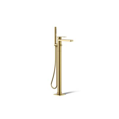 Kohler Parallel Floor-mount Bath Filler Trim with Handshower - Vibrant Brushed Moderne Brass