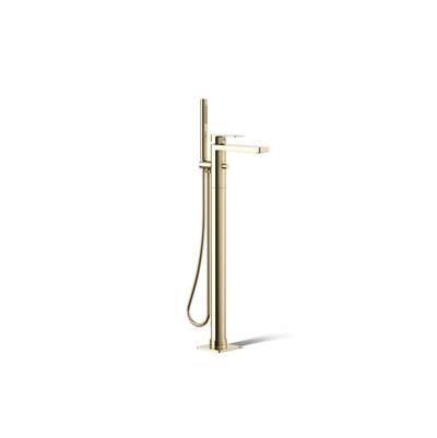 Kohler Parallel Floor-mount Bath Filler Trim with Handshower - Vibrant French Gold