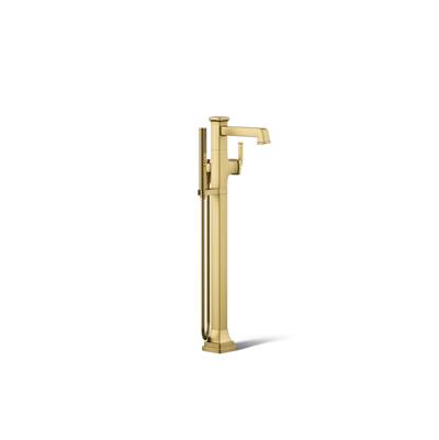 Kohler Riff Floor-mount bath filler trim with handshower - Vibrant Brushed Moderne Brass