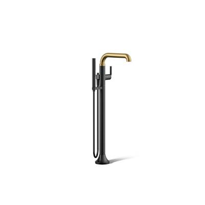 Kohler ToneE Floor-mount bath filler trim with handshower - Matte Black With Brushed Moderne Brass