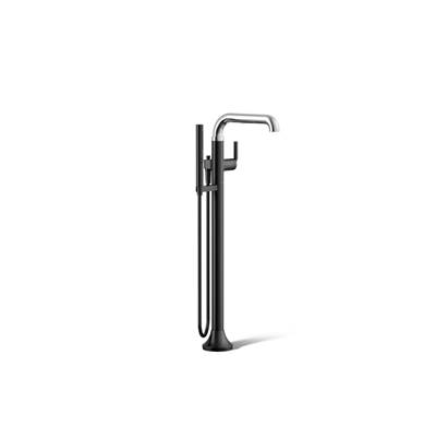 Kohler ToneE Floor-mount bath filler trim with handshower - Polished Chrome With Matte Black
