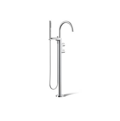 Components Floor-mount bath filler trim with lever handles and handshower