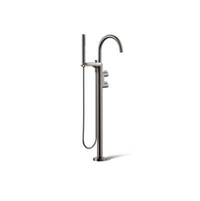 Components Floor-mount bath filler trim with lever handles and handshower
