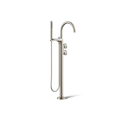 Components Floor-mount bath filler trim with industrial handles and handshower
