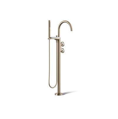 Components Floor-mount bath filler trim with industrial handles and handshower