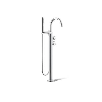 Components Floor-mount bath filler trim with industrial handles and handshower