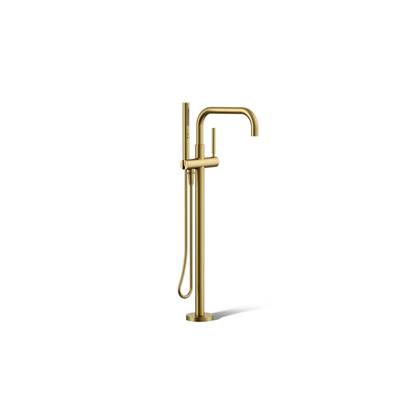 Kohler Purist Floor-mount Bath Filler Trim with Handshower - Vibrant Brushed Moderne Brass
