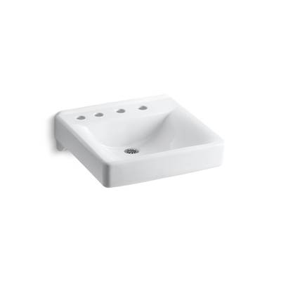 Kohler Soho 20'' x 18'' wall-mount/concealed arm carrier bathroom sink with 8'' widespread faucet holes and left-hand soap dispenser hole - White