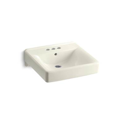 Kohler Soho 20'' x 18'' wall-mount/concealed arm carrier arm bathroom sink with 4'' centerset faucet holes - Biscuit