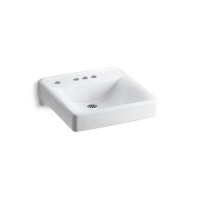 Kohler Soho 20'' x 18'' wall-mount/concealed arm carrier bathroom sink with 4'' centerset faucet holes and left-hand soap dispenser hole - White
