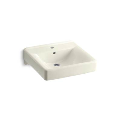 Kohler Soho 20'' x 18'' wall-mount/concealed arm carrier bathroom sink with single faucet hole - Biscuit