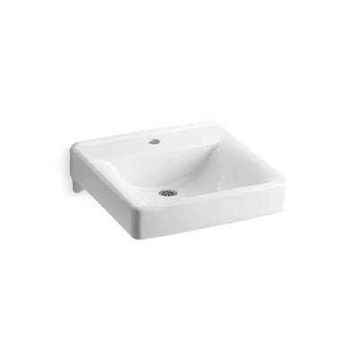 Kohler Soho 20'' x 18'' wall-mount/concealed arm carrier bathroom sink with single faucet hole - White