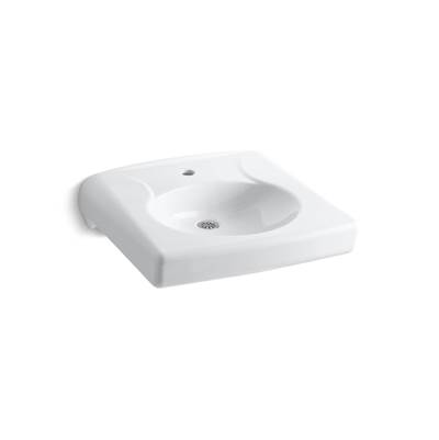 BrenhamE Wall-mount or concealed carrier arm mount commercial bathroom sink with single faucet hole and no overflow