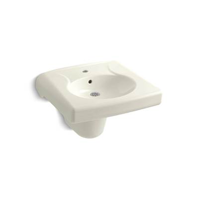 BrenhamE Wall-mount or concealed carrier arm mount commercial bathroom sink and shroud with single faucet hole