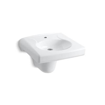 BrenhamE Wall-mount or concealed carrier arm mount commercial bathroom sink with single faucet hole and shroud