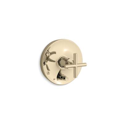 Kohler Purist Rite-temp Valve Trim with Push-button Diverter and Cross Handle - Vibrant French Gold