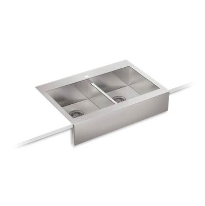 Kohler VaultE 35-3/4'' x 24-5/16'' x 9-5/16'' top-mount double-equal stainless steel farmhouse kitchen sink for 36'' cabinet - Not Applicable