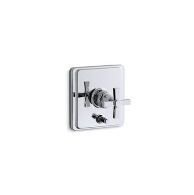 Kohler Pinstripe Rite-temp Valve Trim with Push-button Diverter and Cross Handle - Polished Chrome