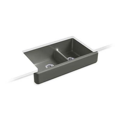 Kohler Whitehaven Smart Divide 35-1/2'' undermount double-bowl farmhouse kitchen sink with short apron - Thunder Grey
