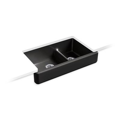 Kohler Whitehaven Smart Divide 35-1/2'' undermount double-bowl farmhouse kitchen sink with short apron - Black