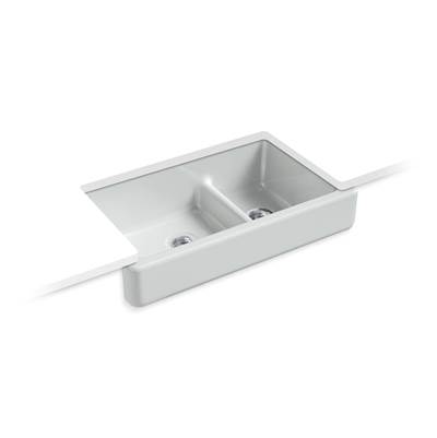Kohler Whitehaven Smart Divide 35-1/2'' undermount double-bowl farmhouse kitchen sink with short apron - Ice Grey