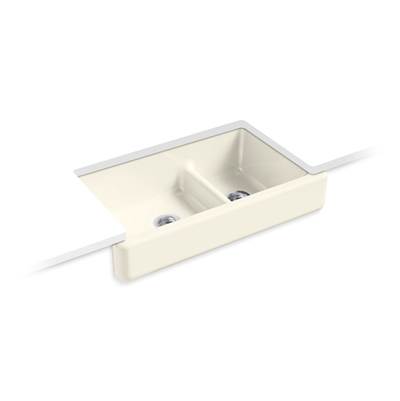 Kohler Whitehaven Smart Divide 35-1/2'' undermount double-bowl farmhouse kitchen sink with short apron - Biscuit