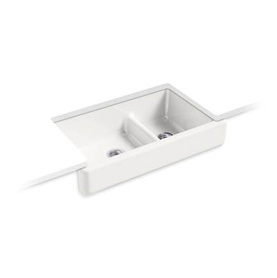 Kohler Whitehaven Smart Divide 35-1/2'' undermount double-bowl farmhouse kitchen sink with short apron - Sea Salt