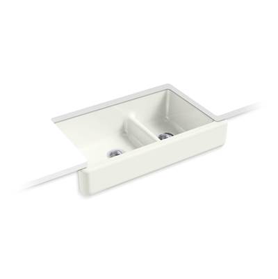 Kohler Whitehaven Smart Divide 35-1/2'' undermount double-bowl farmhouse kitchen sink with short apron - Dune
