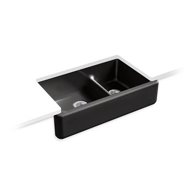 Kohler Whitehaven Smart Divide 35-3/4'' undermount double-bowl farmhouse kitchen sink - Black