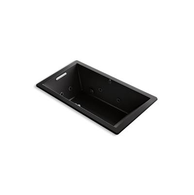 Kohler Underscore 66'' x 36'' drop-in Heated BubbleMassageE air bath with whirlpool - Black
