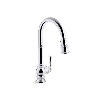Artifacts Pull-down kitchen sink faucet with three-function sprayhead