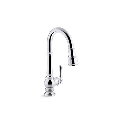 Artifacts Pull-down kitchen sink faucet with three-function sprayhead