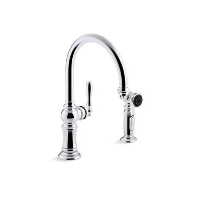 Artifacts Single-handle kitchen sink faucet with two-function sprayhead