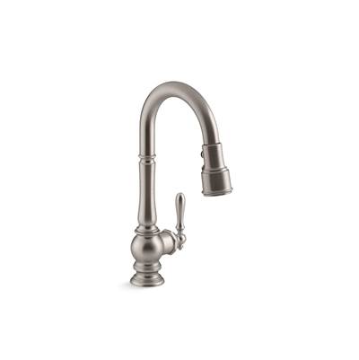 Artifacts Pull-down kitchen sink faucet with three-function sprayhead
